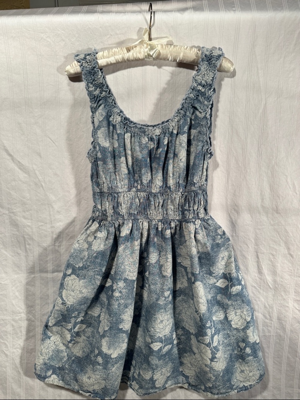 American Eagle Outfitters Blue Floral Smocked-Waist Mini Dress